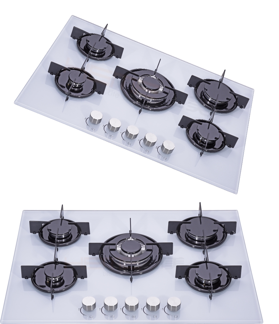 Best Flame Gas Stove 70cm 5 Burner Glass Top Gas Hob With White