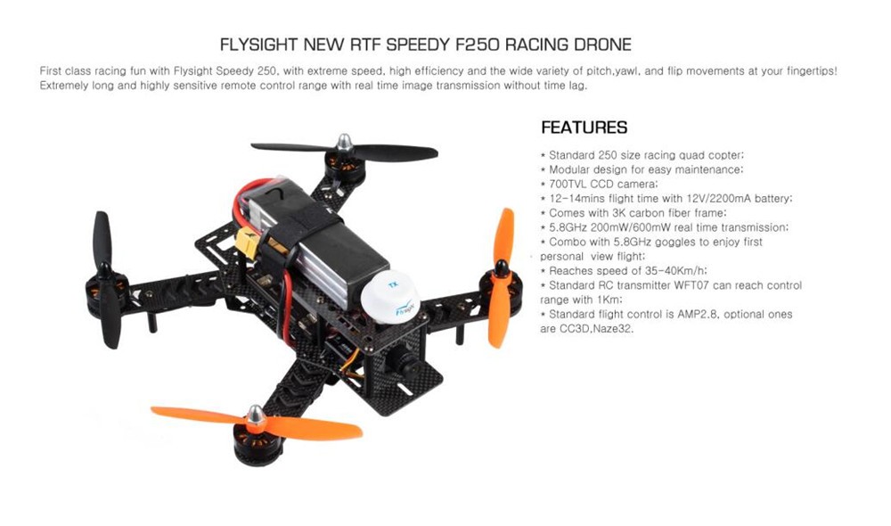 G2834 NEW Flysight Speedy F250 RTF FPV 250 mini race quad, PCB built in 250 drone racer,250 mini quadcopter