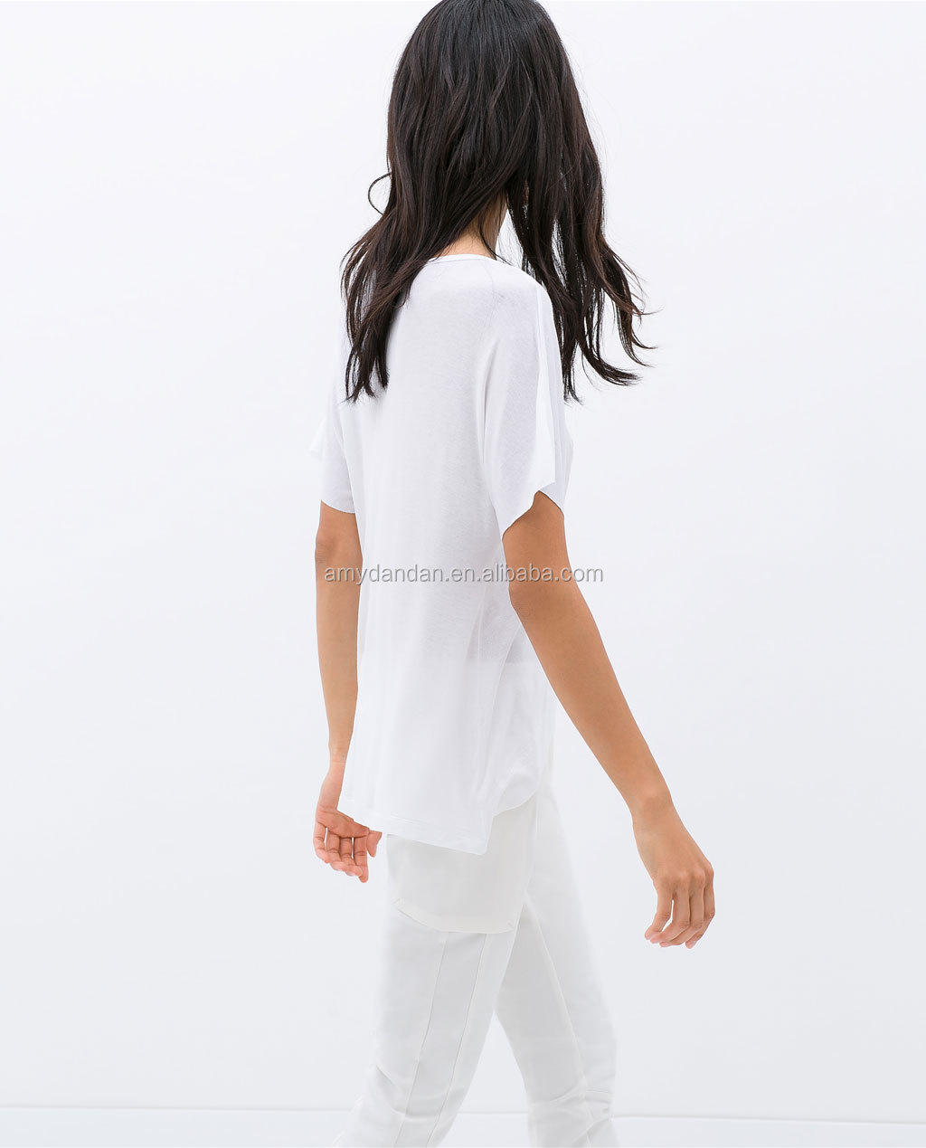 バルクカスタム女性プレインホワイトt- シャツ問屋・仕入れ・卸・卸売り