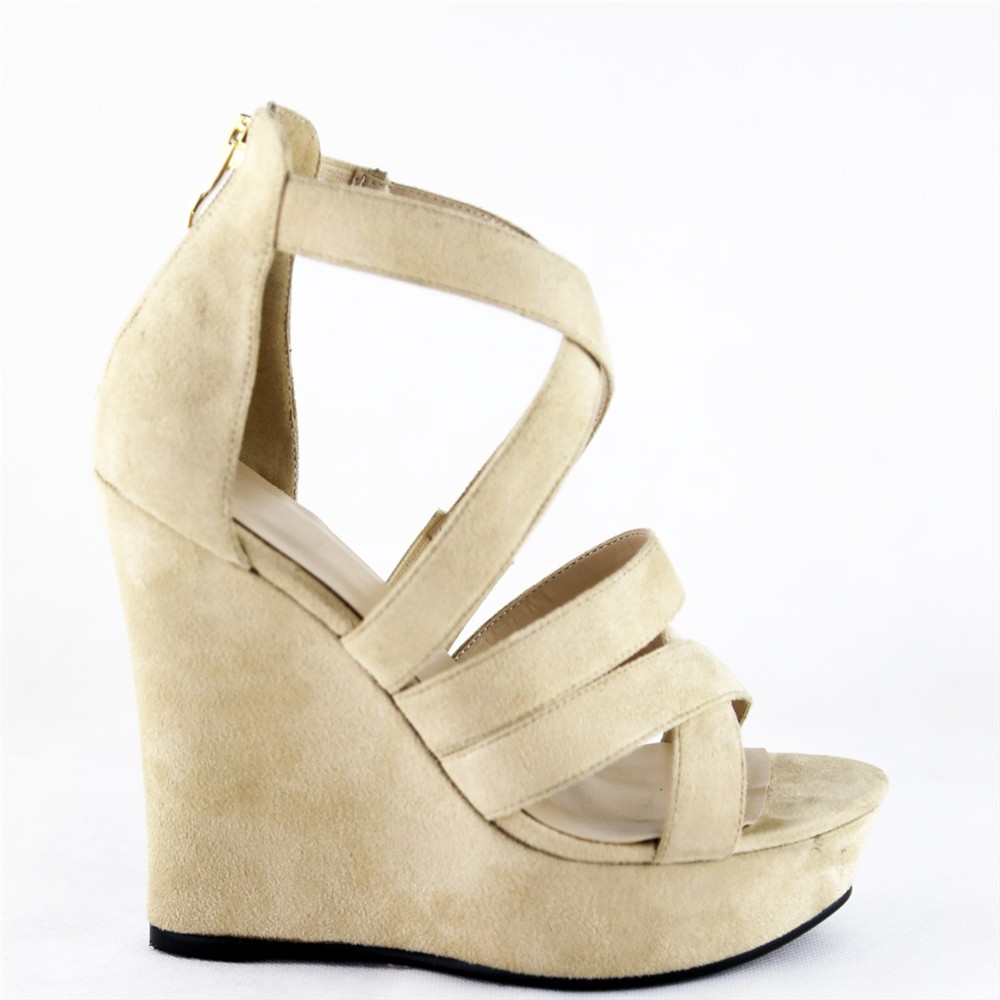 OLNS005 2015女性ウェッジスエードストラップサンダル靴中国卸売ファッション女性卸売低価格サンダル仕入れ・メーカー・工場