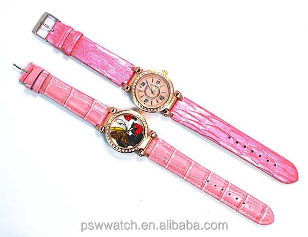 rose gold flower print dial Japan quartz lady watches fashion leather watch