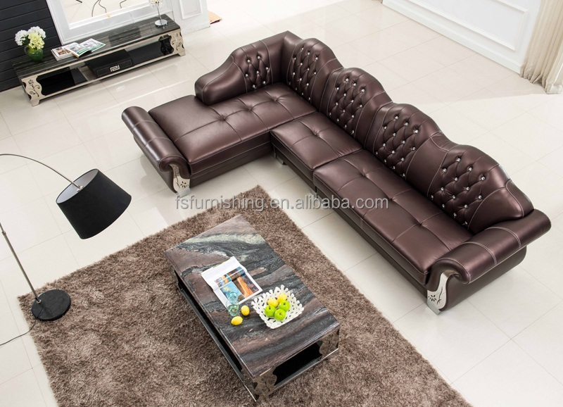 Ls175 contemporary2015 nieuwe koffie bruin leer kristal knop ... Hoekbank bruin woonkamer
