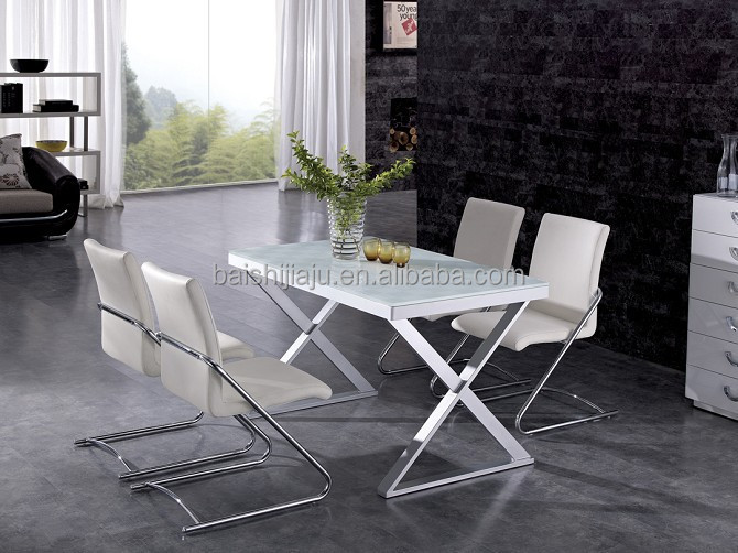 精巧に作られ超- 白のガラスのダイニングテーブル・puの椅子仕入れ・メーカー・工場