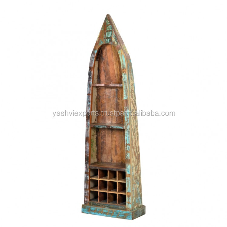 Boat Shaped Wooden Book Shelf With Wine Rack Buy Exclusive Wooden