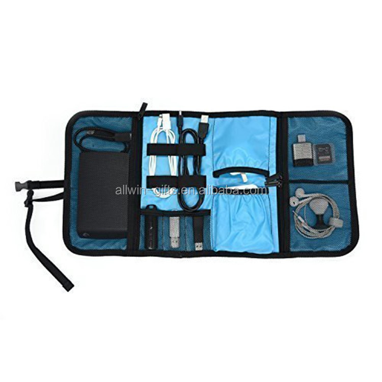 Hot Roll Up Folding Polyester Cable Organizer Travel Bag For Accessory