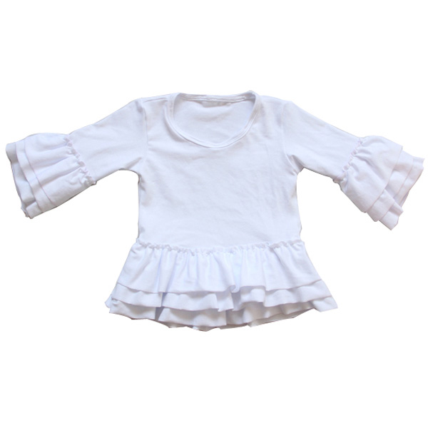 子供のための高品質ブランク女の子フリル白い綿の長い袖無地tシャツ卸売価格3m- 12トン仕入れ・メーカー・工場