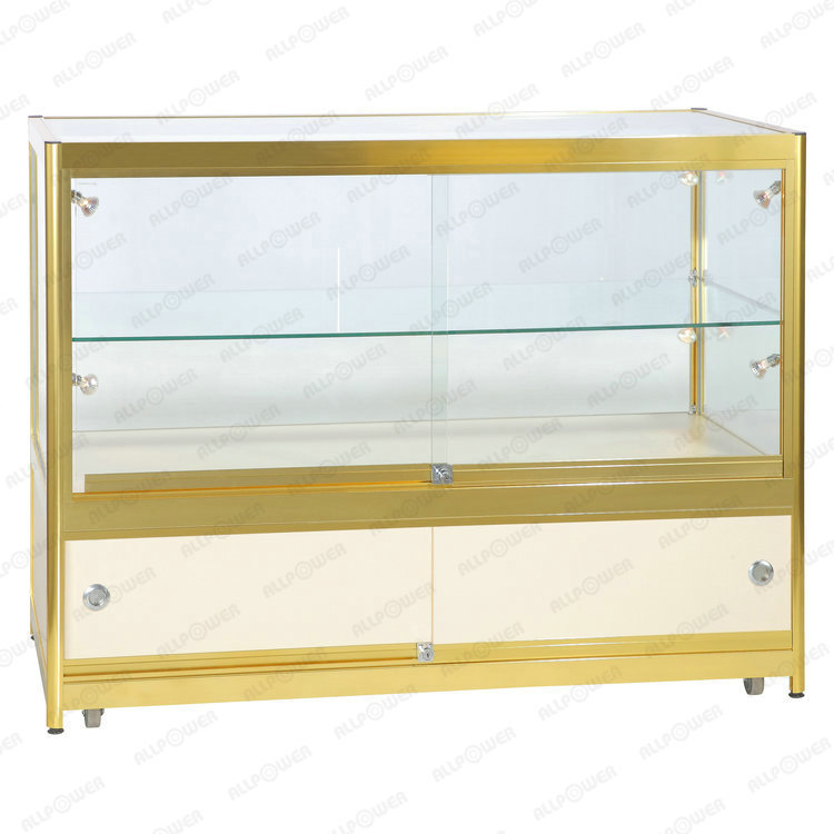 Glossy Gold Glass Display Cabinet For Watches With Flush Mounted