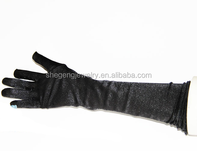 ジッパー式黒いサテンの女性の女性の肘長い手袋仕入れ・メーカー・工場