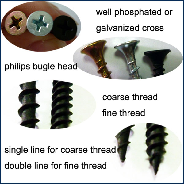 bugle head black phosphated fine thread self tapping drywall screws