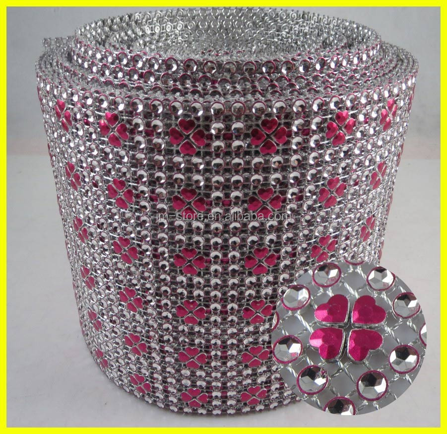 10 yards 24 rows hot pink heart rhinestone mesh garment