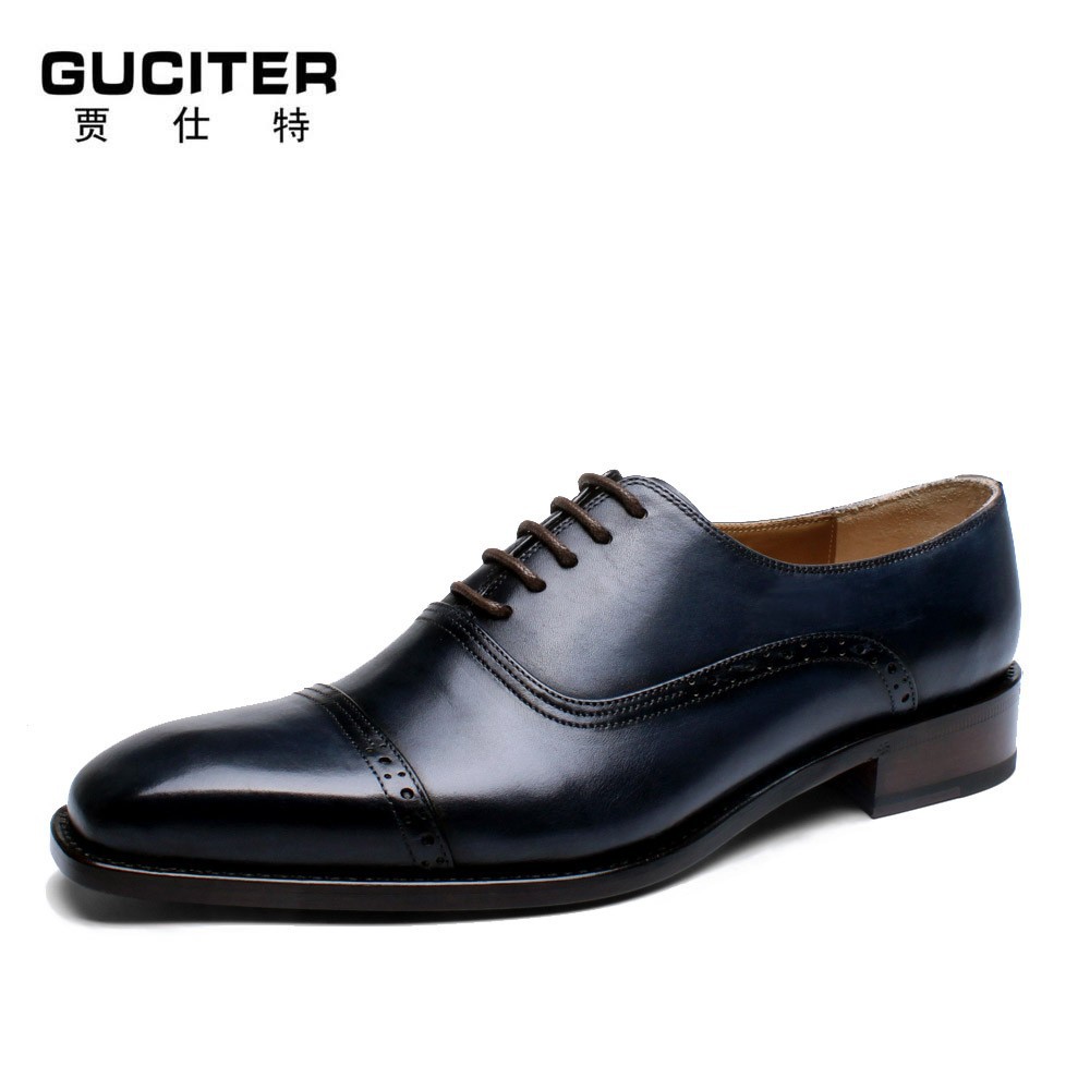 High-end handmade men's leather shoes Bullock carved goodyear custom ...