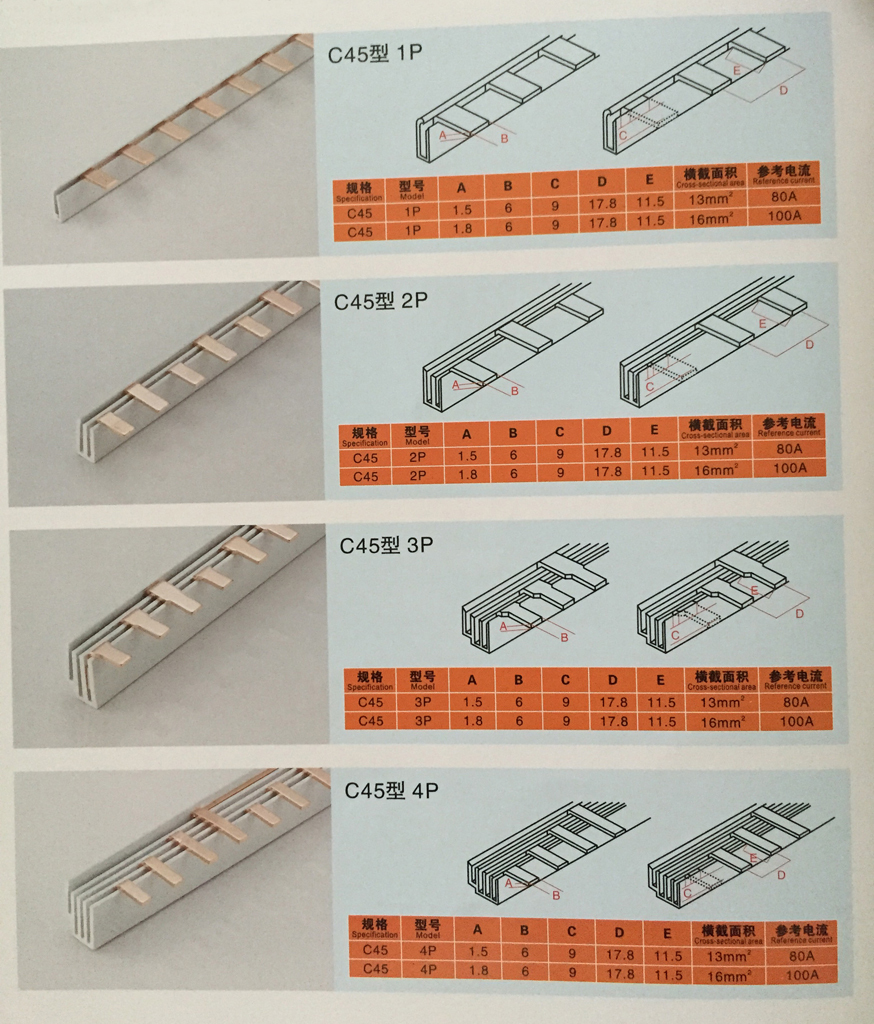 ピン/ニードルタイプサーキットブレーカ銅ブスバー櫛1p/2p/3p/4pc45のための仕入れ・メーカー・工場