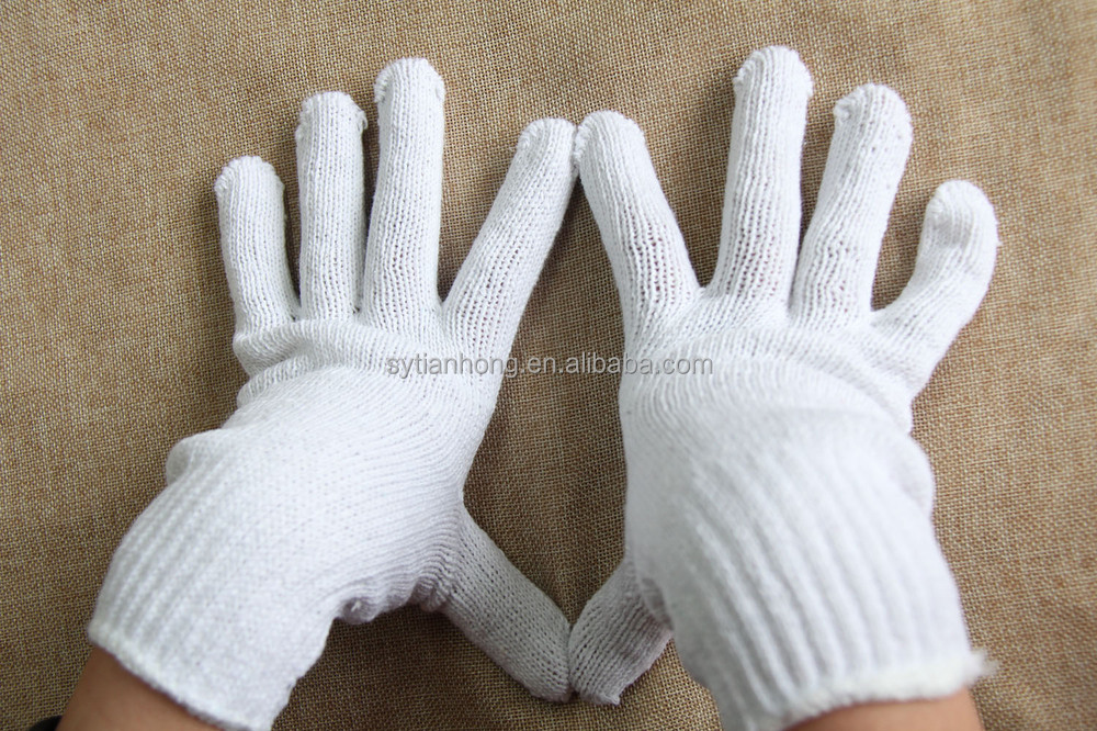 7/10ゲージ白ニット綿の手袋メーカー中国で/レディースファッション綿の手袋仕入れ・メーカー・工場