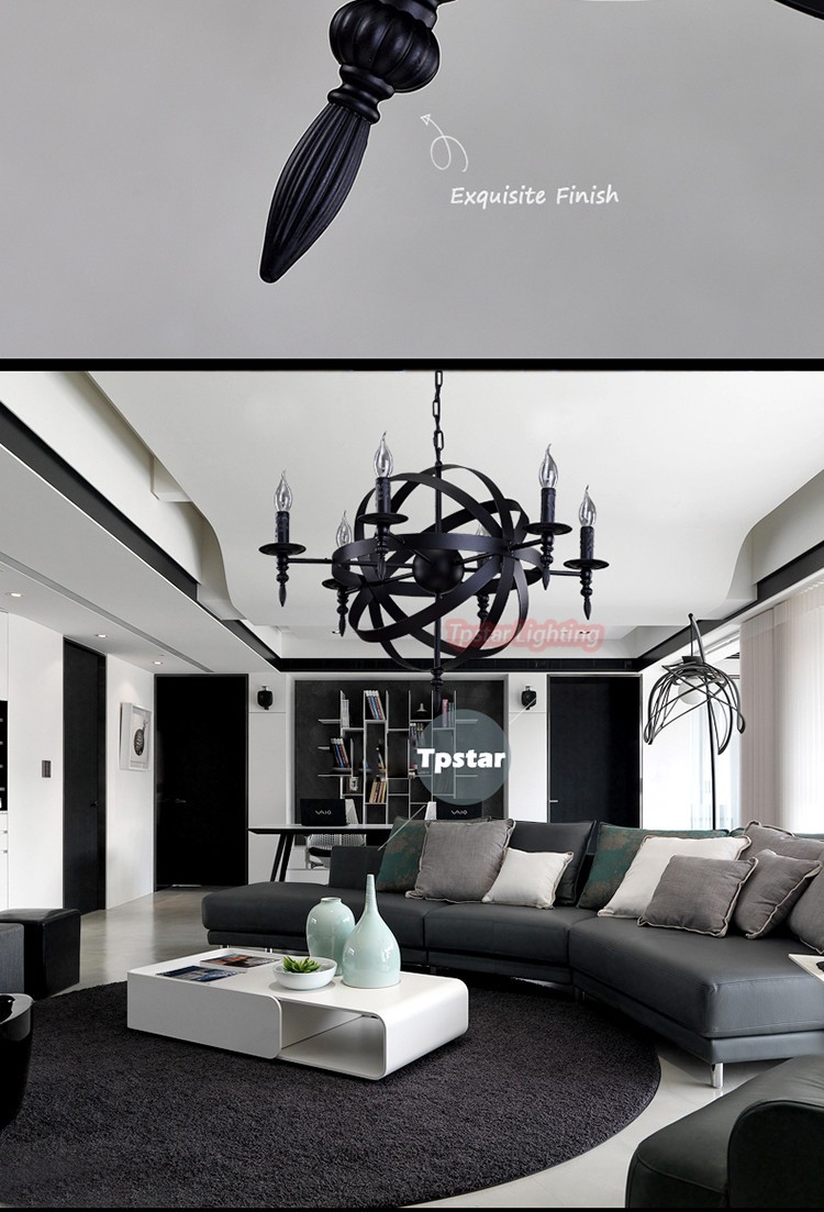Loft hanglamp retro amerikaanse industriële zwart ijzer ronde ...
