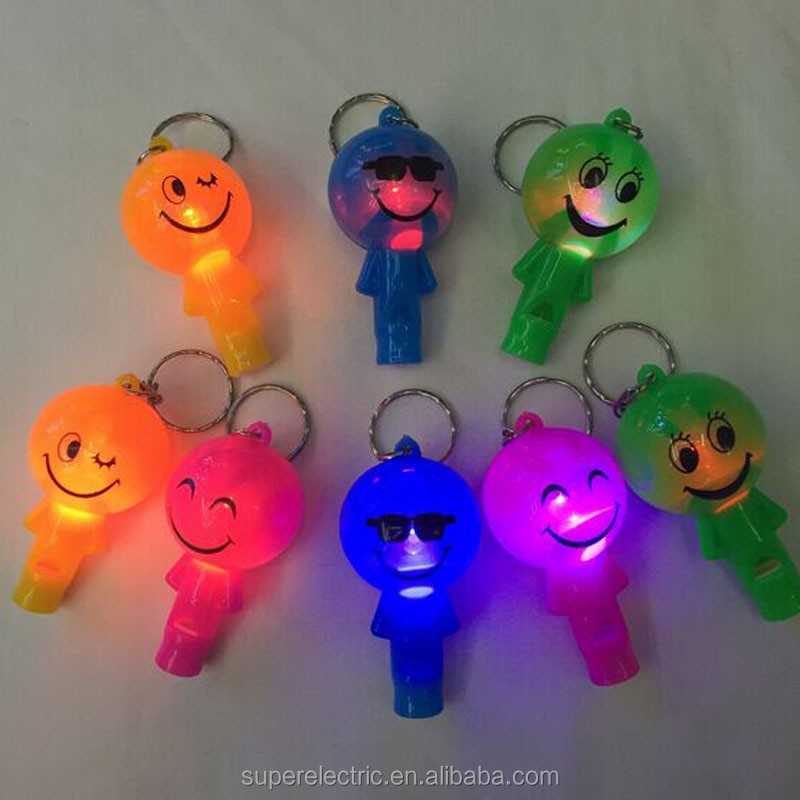 笑顔プラスチック ホイッスル キーホルダー 、 電気ポケット笛で led ライト仕入れ・メーカー・工場