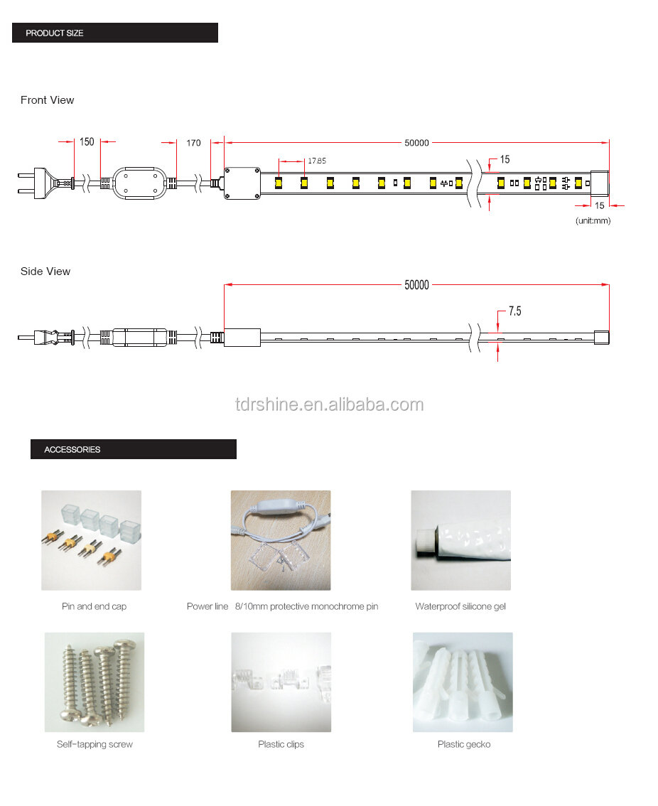 283584led-10mm180-264vac高電圧ストリップled、 ul付き/ce/rohs仕入れ・メーカー・工場