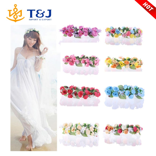 buy Row Crown Headband Rose Wedding Garland Festival Floral flower Double   crown wedding Flower