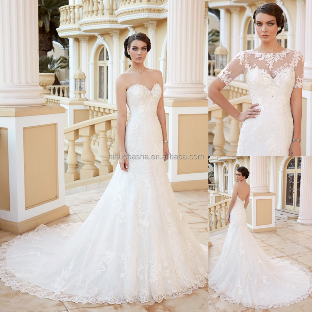 Wholesale Charming 2015 Lace Mermaid Wedding Dress With Short
