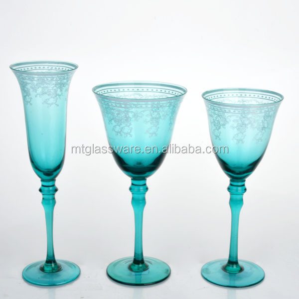 Set of 6 Colored Tulip Champagne Glass with Decor