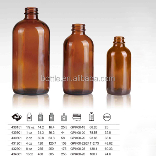 アンバーガラスボトル、 ボストン丸瓶、 g。 p。 i標準仕上げ問屋・仕入れ・卸・卸売り