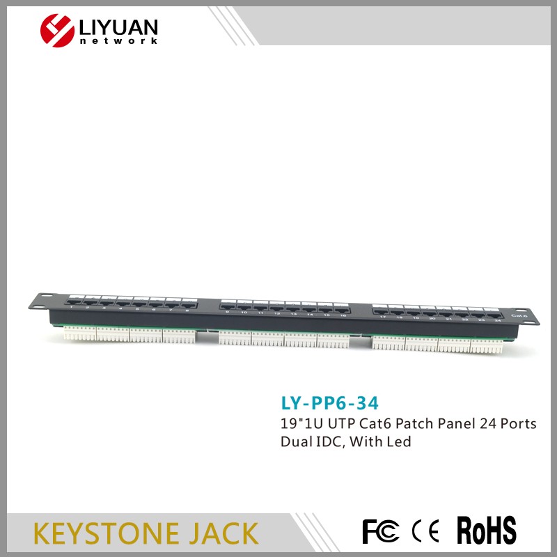 LY-PP6-34新しい到着し た cat6 utp rj45 1u 24 ポート led パッチ パネル仕入れ・メーカー・工場