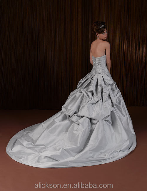 ファッションデザイン2014年ビーズのストラップレスバックフリルの銀灰色のウェディングドレス大聖堂列車問屋・仕入れ・卸・卸売り