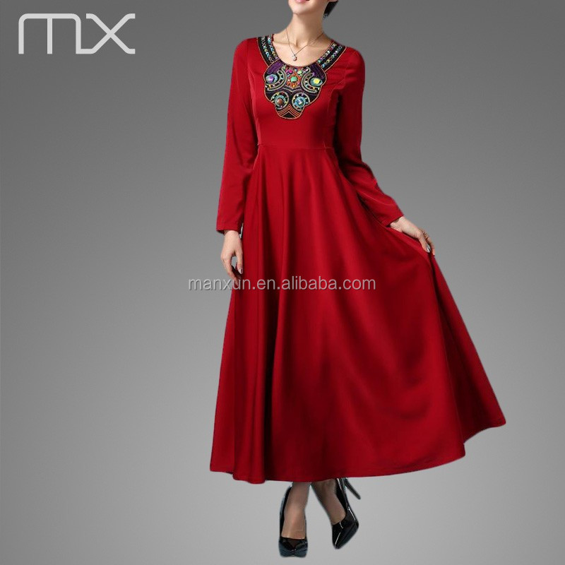 ニース赤いドレスエレガントイスラムエスニックアパレル教徒衣類新しいドバイ女性アバヤ仕入れ・メーカー・工場