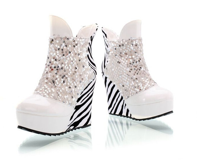 New Height Increasing Inside Warm High Heel Boots Sexy Zebra-stripe