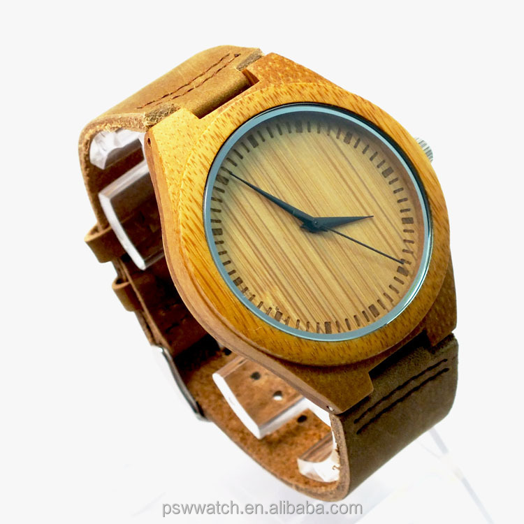 Genuine leather bamboo watch quartz movt bamboo watch men