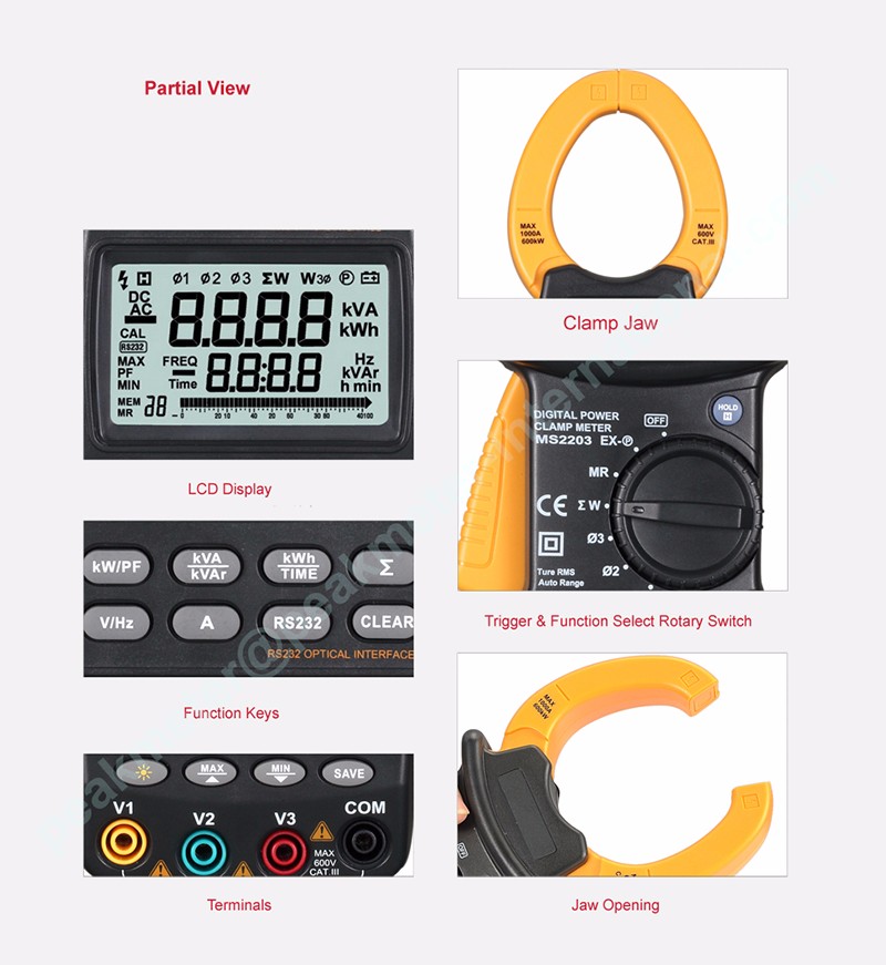 Ms2203 9999 Counts Digital Power Clamp Meter 600 Kw True Rms Buy
