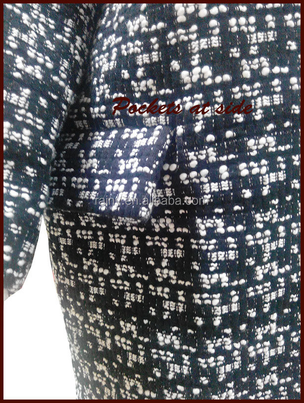 黒ホワイトグレー色ブークレ毛糸ウールのコート/保護膜衣服仕入れ・メーカー・工場