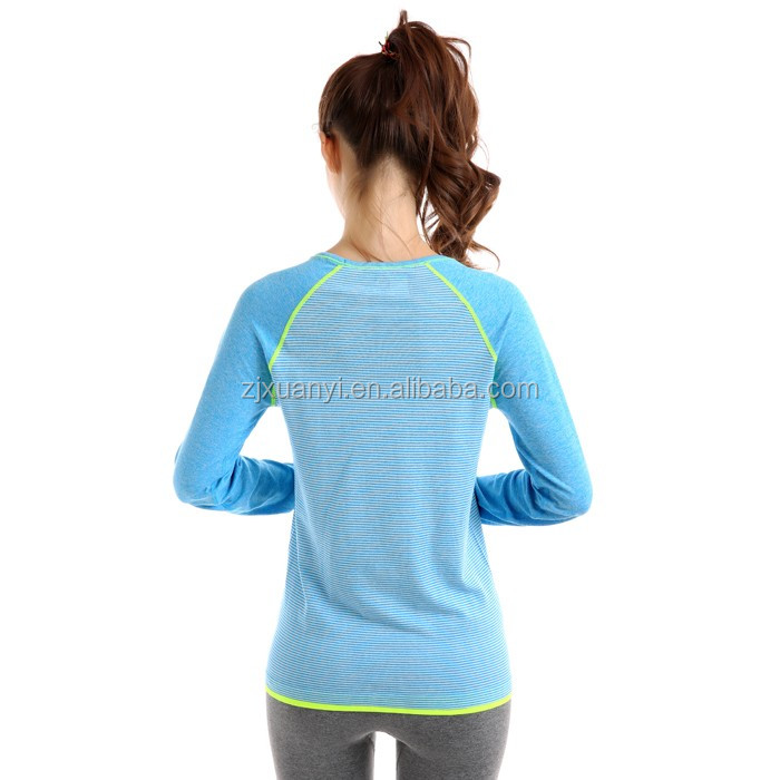 中国の製作所サプライ女性通気性ソフト tシャツ ファッション カラフル な ロング スリーブ トップ着用最新タイプ シームレス t-シャツ 。仕入れ・メーカー・工場