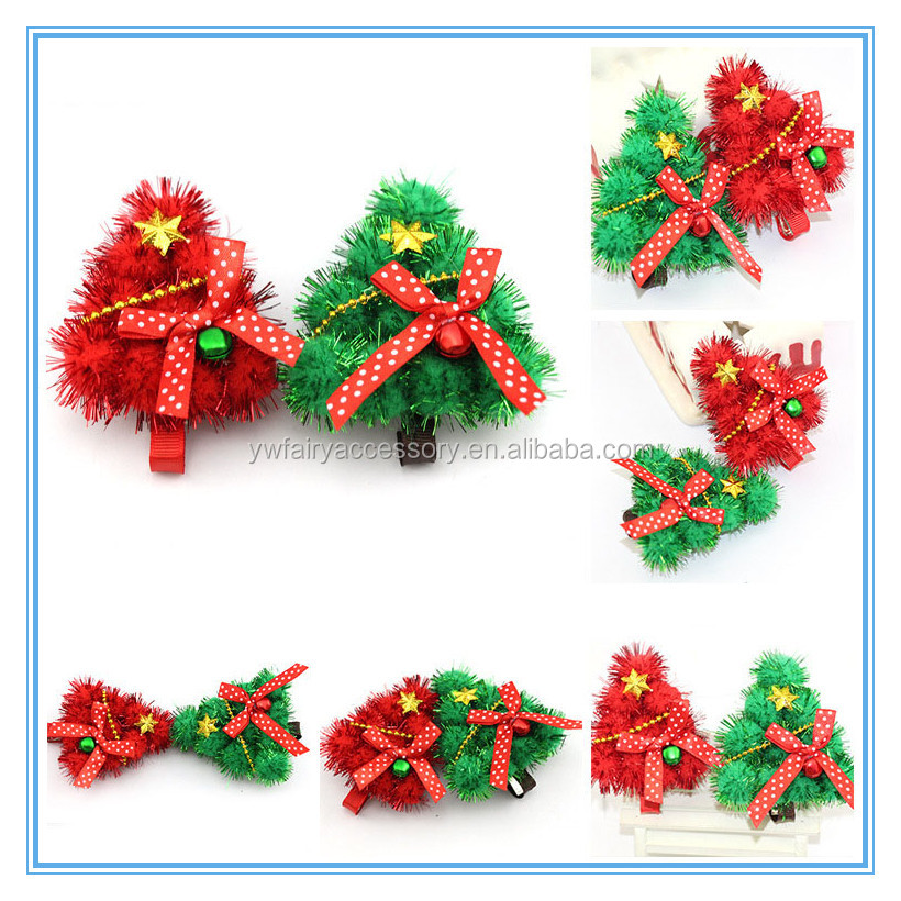 クリスマスの装飾の女の子赤と緑のクリスマスツリーヘアクリップ仕入れ・メーカー・工場