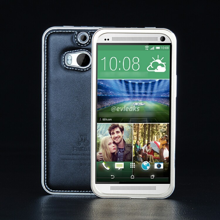 iMatch Luxury Aluminum Metal Bumper Premium Genuine Leather Back Cover Case for HTC One M8