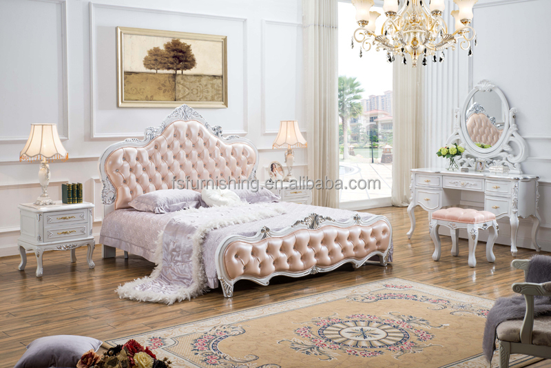 KB075新鮮な光色romatic ピンク レザー ヨーロッパ バロック ロココ スタイル フレンチ彫レディ/女の子寝室の家具セット仕入れ・メーカー・工場