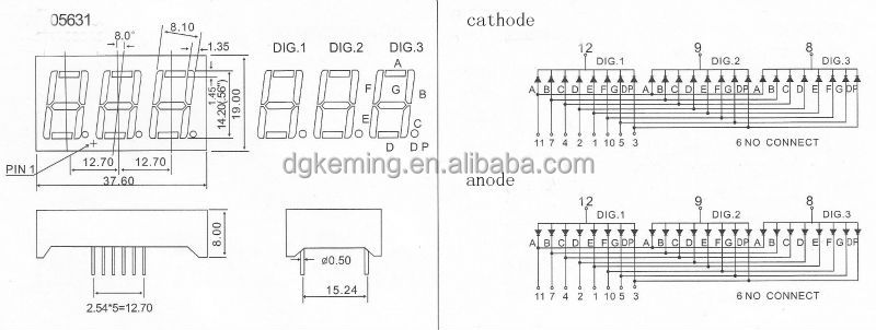 0.56 inch 3 digit super red 3 numbers led 7 segment led display