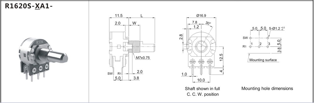 B50k/b503 Double Hi-fi Speaker Amplifier Volume Potentiometer 5pins ...