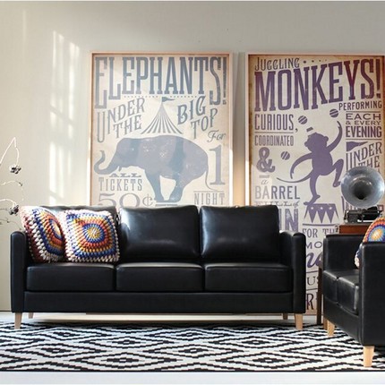 イタリアネイビーブルーレザーソファセットホームリビングルーム