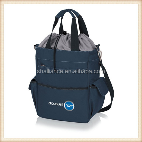 Fasionable Drawstring Closure Tote Cooler Bag With Two Side Pockets