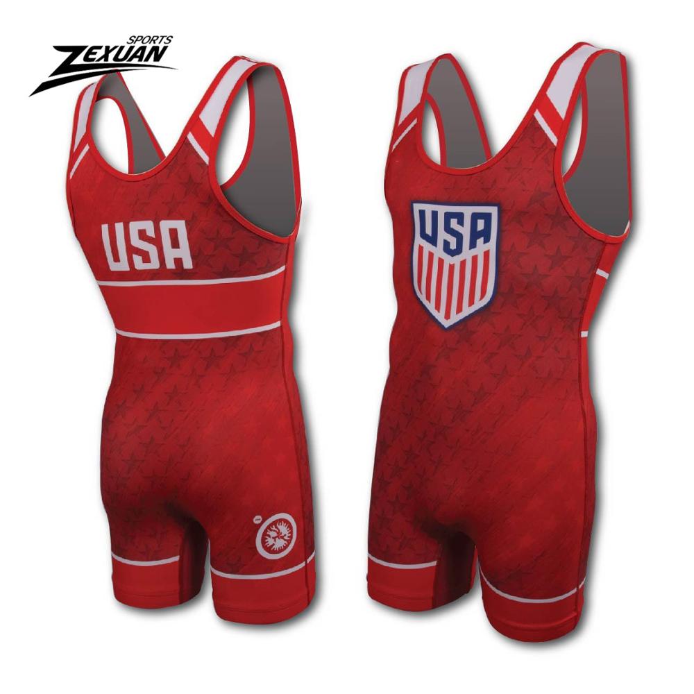 Any Size 4xl Tights Usa Flag Sublimated Low Cut Wrestling Singlets 7438