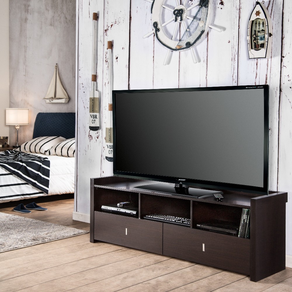 Verre Noir /& Noyer Meuble TV Cabinet de gestion des câbles LCD DEL Jusqu /'À 50/" Pouces
