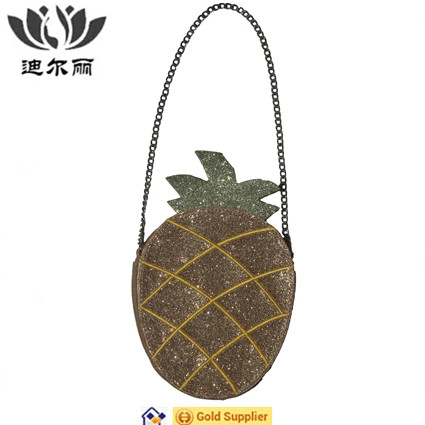 Glitter PU crossbody bag with embroidery pineapple