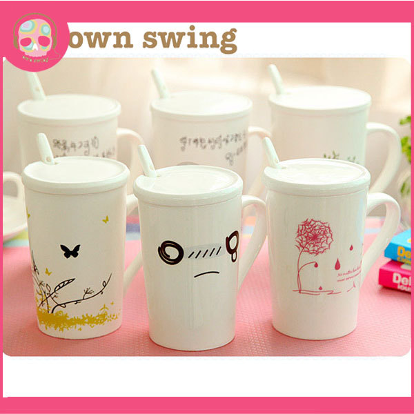かわいいファッションデザイン高品質セラミックコーヒーカップ ふたとスプーン付仕入れ・メーカー・工場