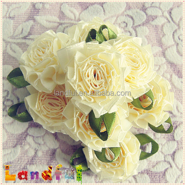 黄色のサテンリボンの花のハンドメイドのためにバラ装飾的なおもちゃ問屋・仕入れ・卸・卸売り