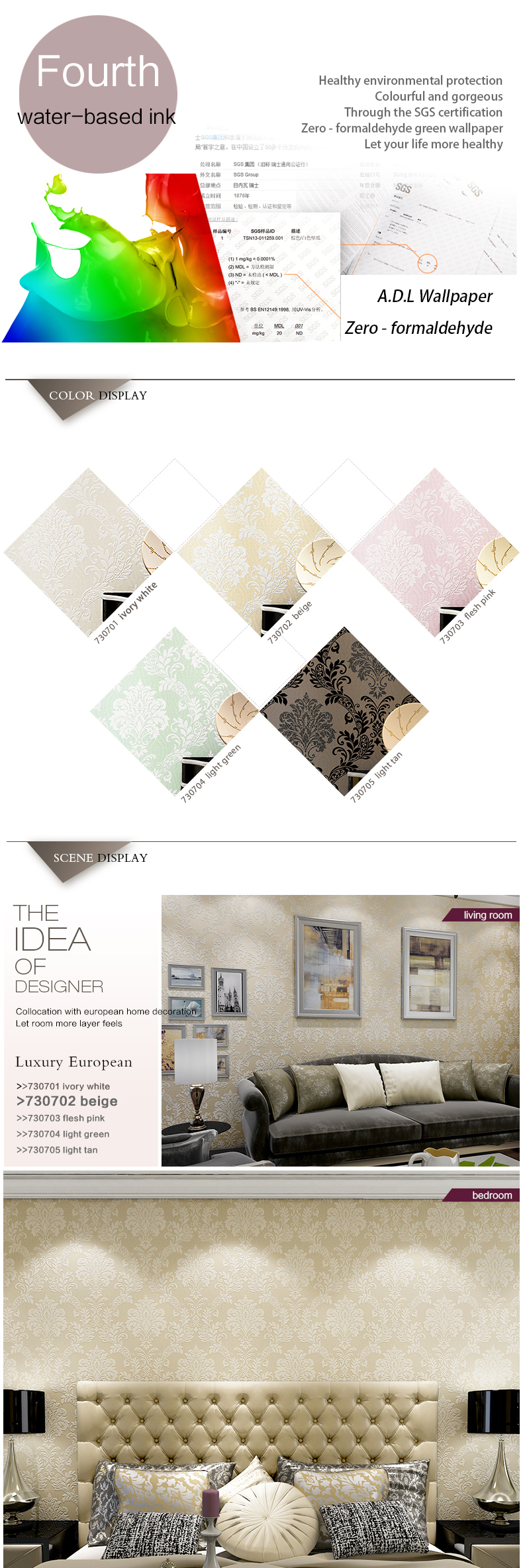 3d decoratieve empaisitc europese stijl damascus non woven behang ...