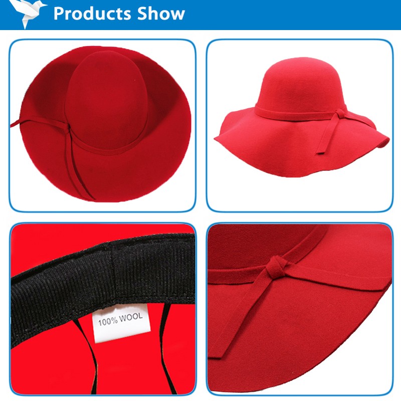 ファッションスタイルレディース帽子広いつば赤いウールキャップ100%ウール冬フロッピーフェルトウール帽子仕入れ・メーカー・工場