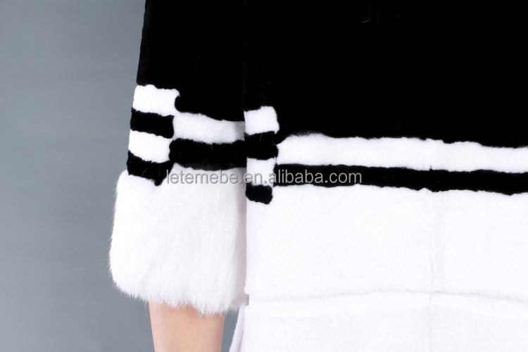 熱い販売の女ハーフスリーブ2014年rexのウサギの毛皮のrexのウサギの毛皮のコートドレス契約の色の白と黒のドレス女性のためのコートを問屋・仕入れ・卸・卸売り