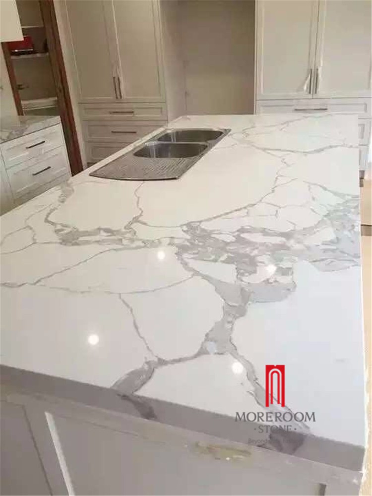 Marble Look Calacatta White Quartz Stone Artificial Kitchen Countertop From China Stonecontact Com