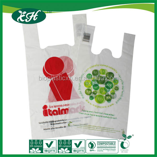 Corn starch based on biodegradable t-shirt bag with high quality