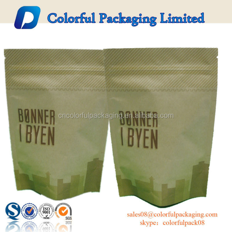 Promotional stand up Kraft paper coffee/tea bag , zip tea bag